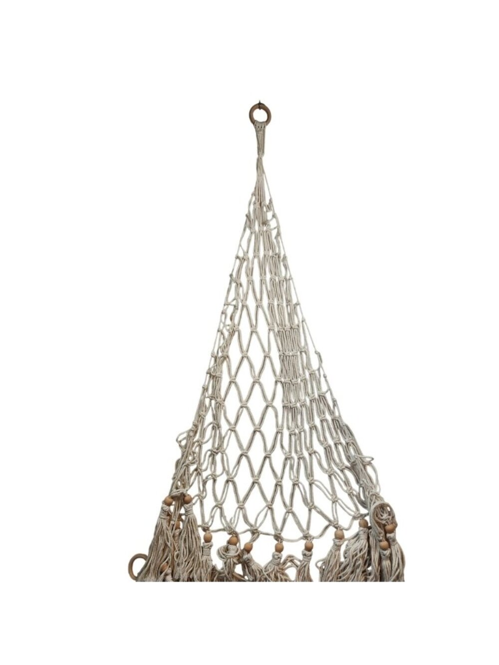 Boho Macrame Toy Hammock Stuffed Animal Storage Net Cream Cotton Wooden Beads